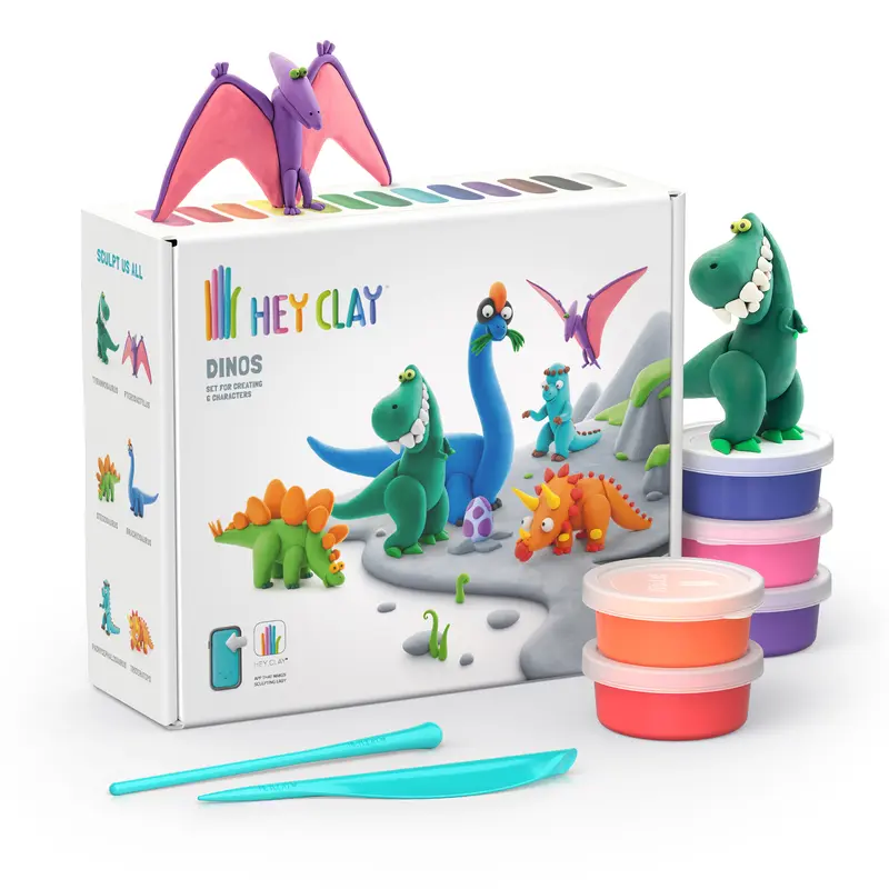 Hey Clay Dinos - Dinosaurus set - 15 potjes boetseerklei