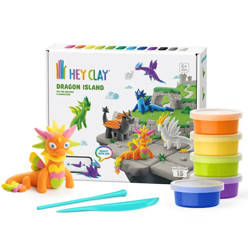 Hey Clay Draken - Dragon Island set - 15 potjes boetseerklei