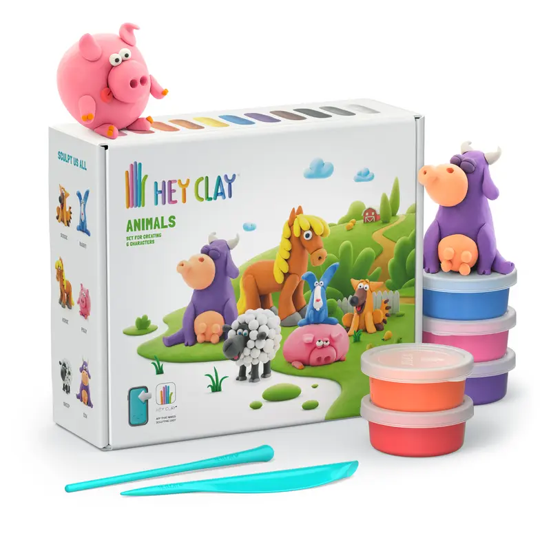 Hey Clay Farm Animals - Boerderijdieren - 15 potjes boetseerklei