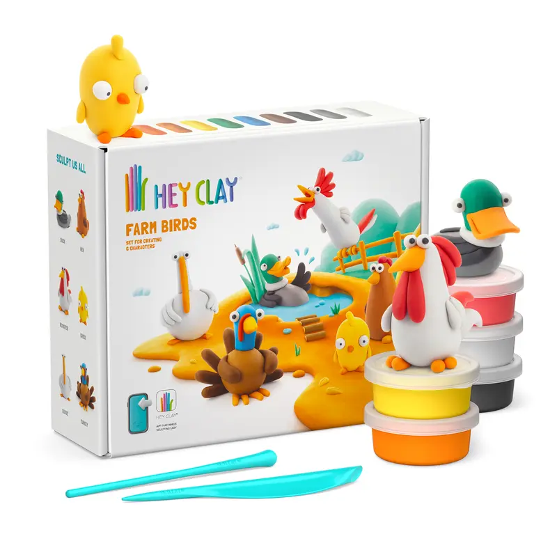 Hey Clay Farm Birds -Boerderijvogels - 15 potjes boetseerklei