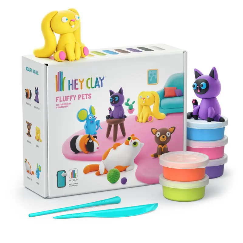 Hey Clay Fluffy Pets - Pluizige Huisdieren - 15 potjes boetseerklei