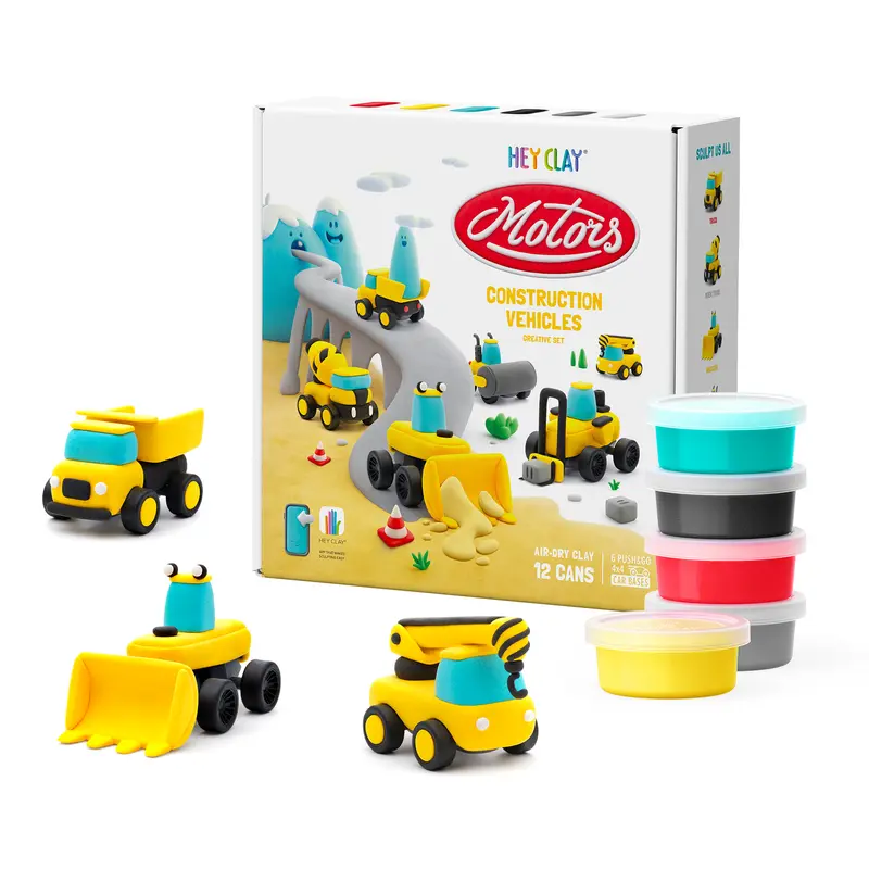Hey Clay Motors - Construction Vehicles - 12 potjes boetseerklei