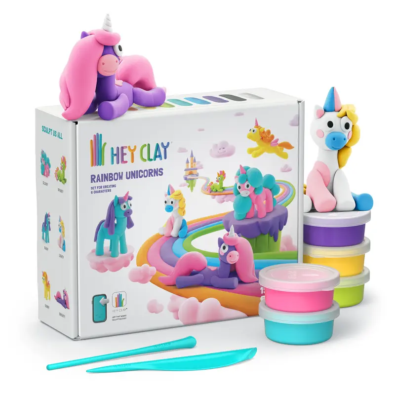 Hey Clay Unicorns - Regenboog Eenhoorns - 15 potjes boetseerklei