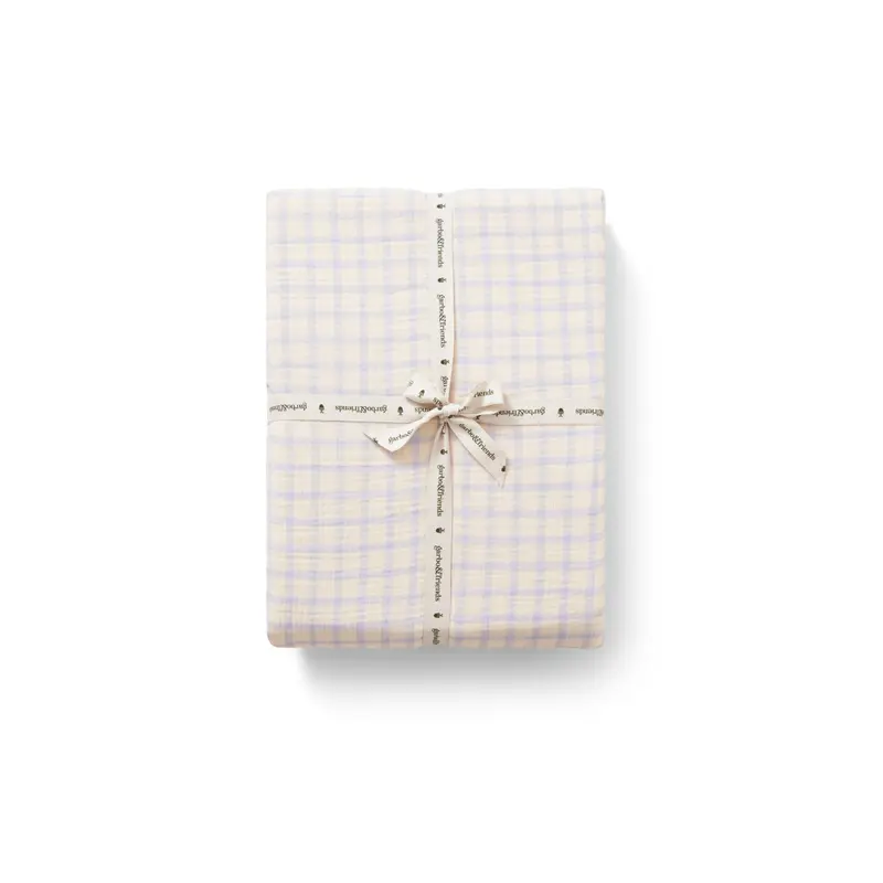 Hoeslaken - Muslin Fitted Sheet Junior - 70x140 - Biologisch katoen mousseline - Gingham Sky Blue - Garbo & Friends