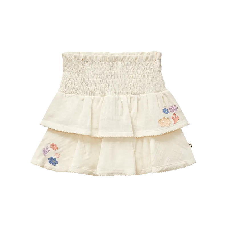 House of Jamie Smocked Ruffled Skirt Cream