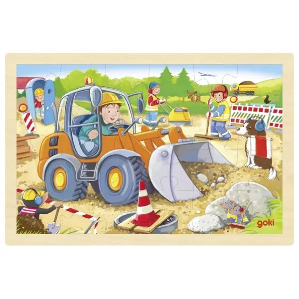 Houten Puzzel Graafmachine Oranje | Goki