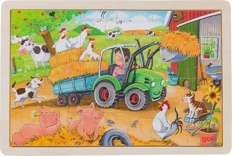 Houten Puzzel Hooiwagen | Goki