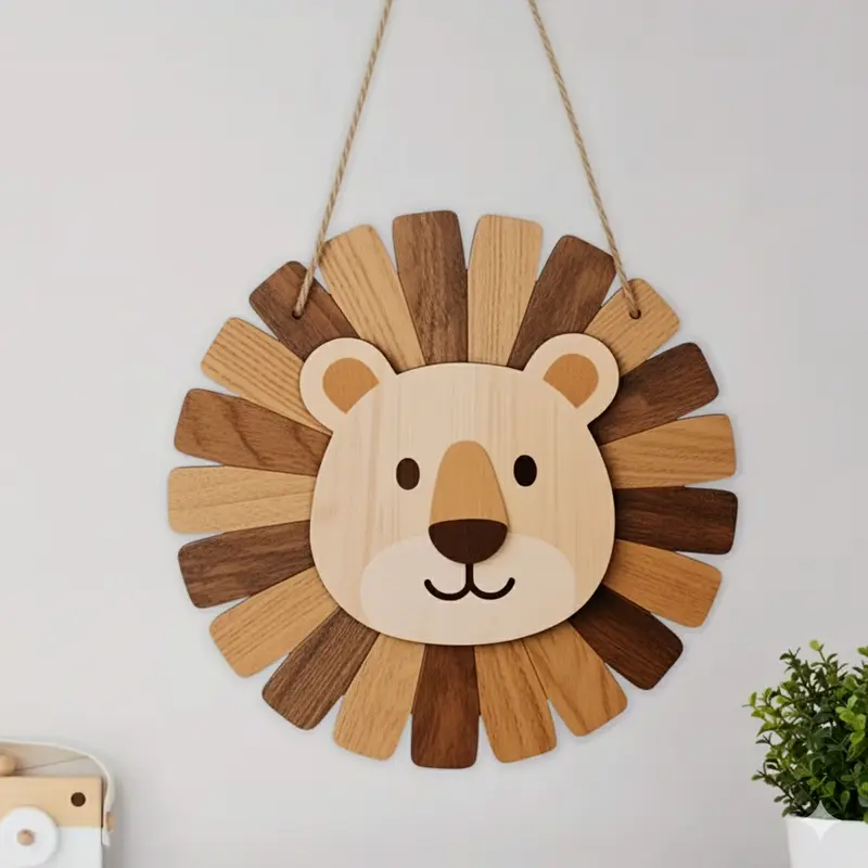 Houten Wandbordje 'Leeuw'