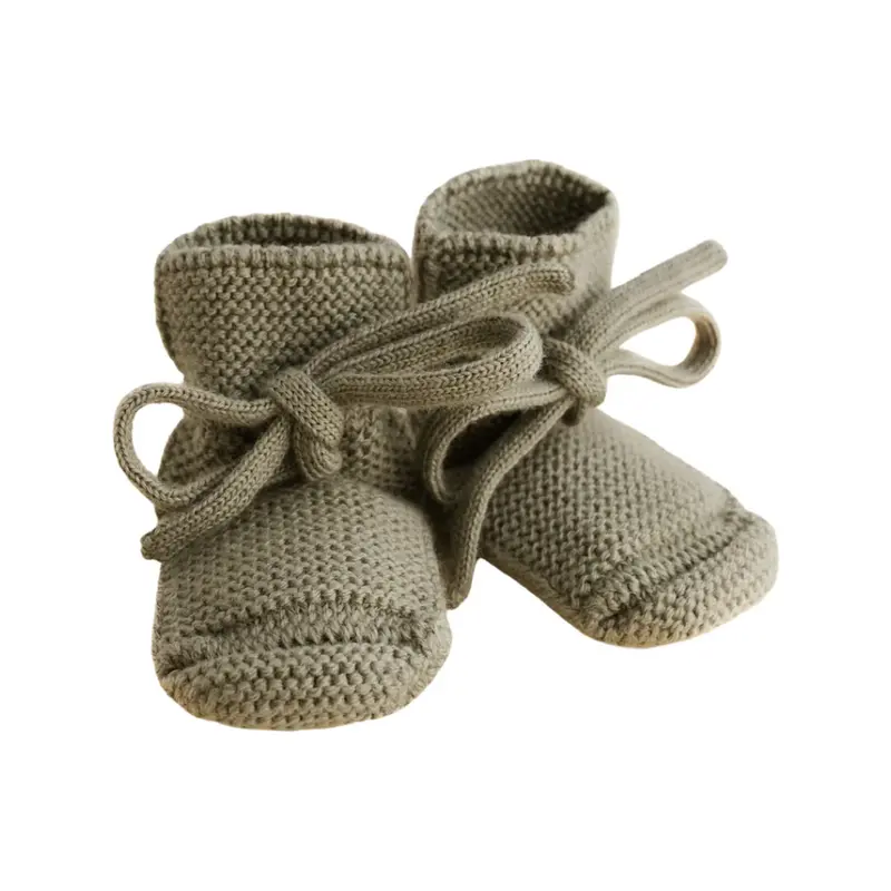 Hvid booties merinowol 0-9m artichoke