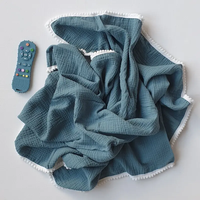 Hydrofiele Doek met Pomponnetjes (90x110 cm) - Petrol