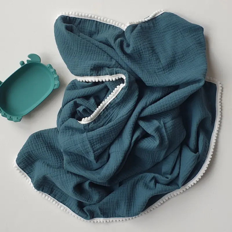 Hydrofiele Doek met Pomponnetjes (90x110 cm) - Teal