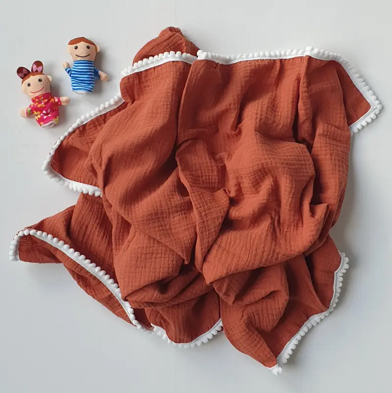 Hydrofiele Doek met Pomponnetjes (90x110 cm) - Terracotta