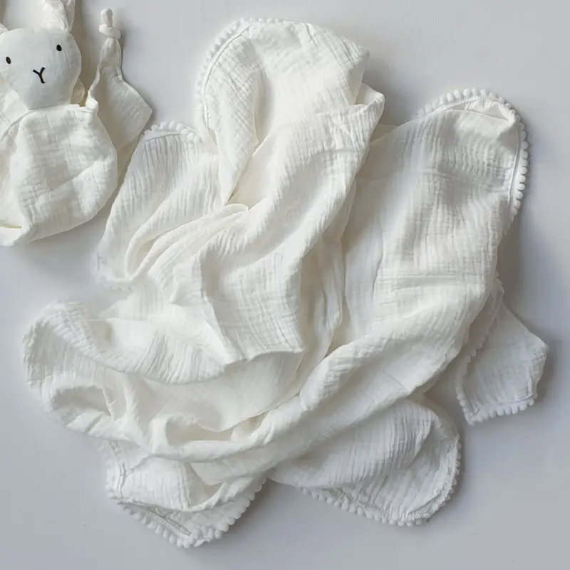 Hydrofiele Doek met Pomponnetjes (90x110 cm) - Wit