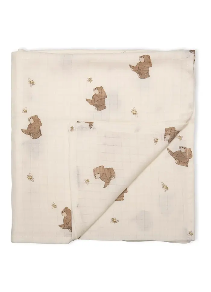 Hydrofiele swaddle - Biologisch katoen - 120 x 120 cm - Bees and Bears - That's mine