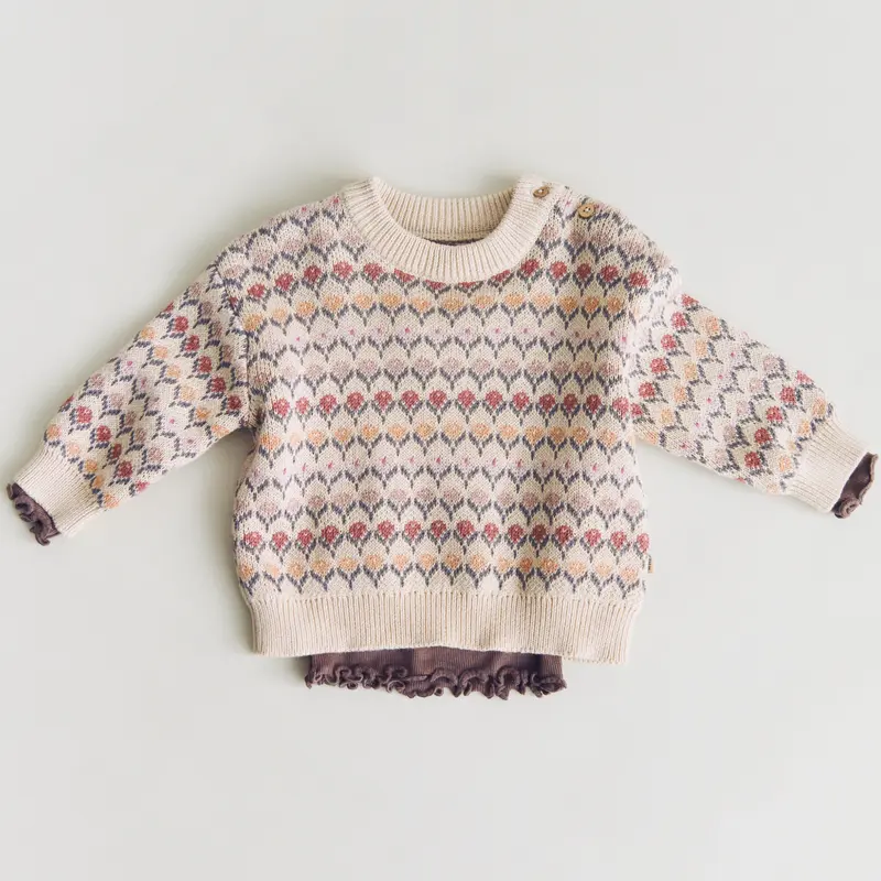 Jacquard trui Harlow - Off White - Biologisch katoen - Wheat
