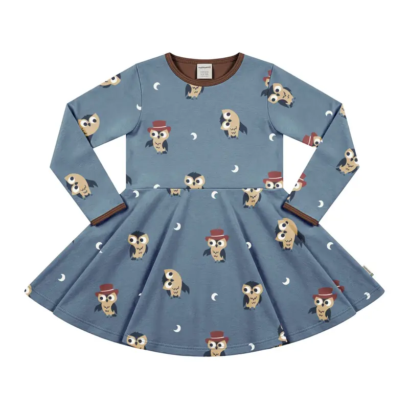 Jurk / Dress Circle LS Owl - Maxomorra