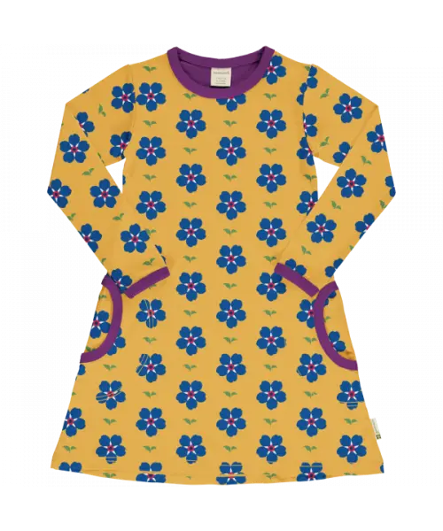 Jurk / Dress LS Flower Blue - Maxomorra