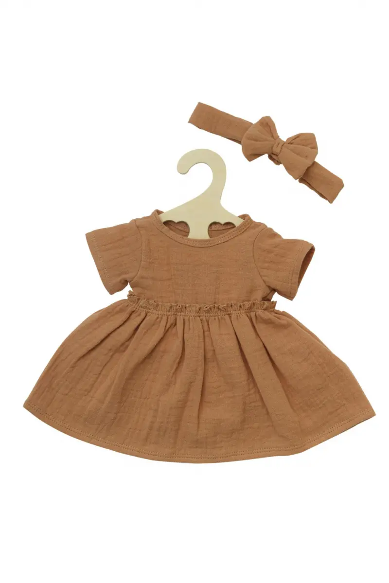 Jurk met ruches en haarband | Caramel | Poppenkleding