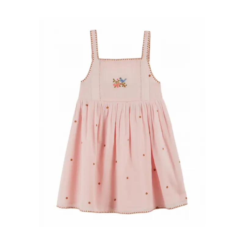 Jurkje - Robe Brodee Fleurs - Biologisch katoen - Macaron/roze - Emile et Ida