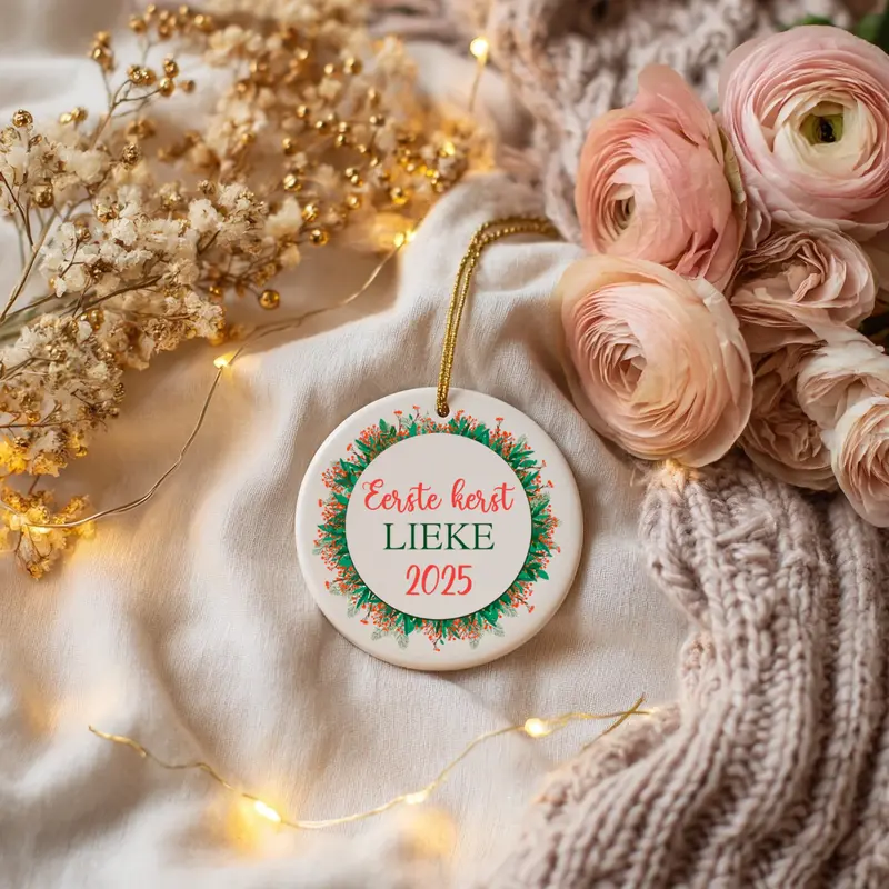Keramische Kerstbal - eerste kerst met naam