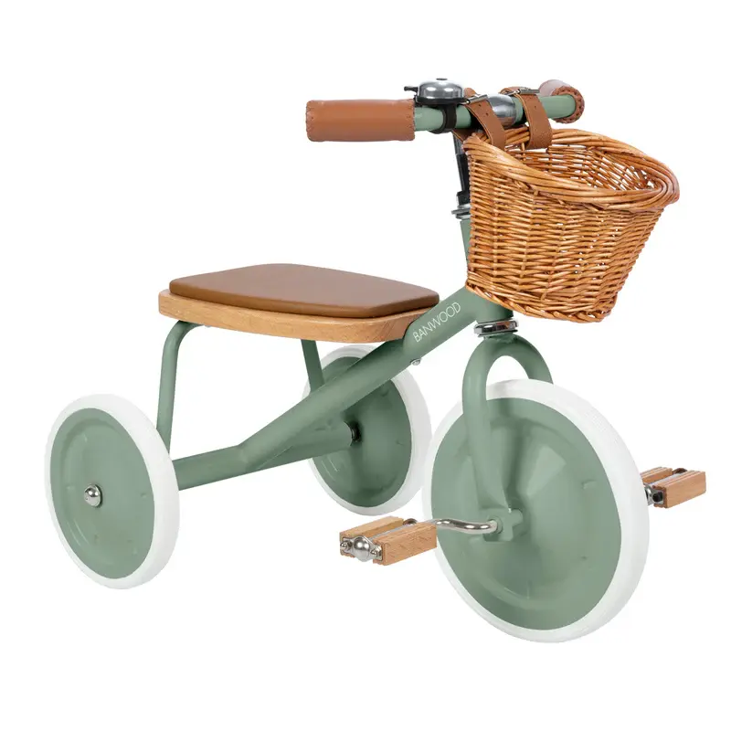 Kinder driewieler met rieten mandje - Trike Vintage - Forest Green - Banwood