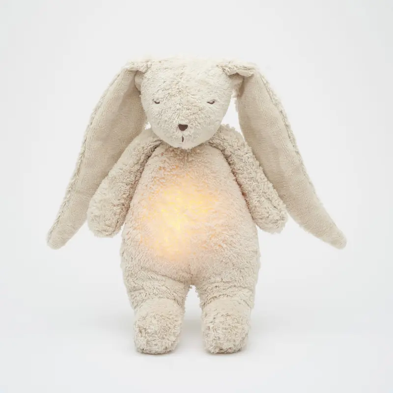 Knuffelkonijn met hartslag & white noise - The Humming Bunny 2.0 - Biologisch GOTS katoen - Moonie