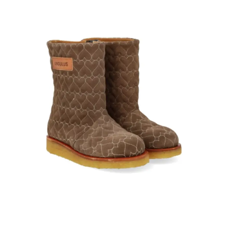 Laars met hartjesborduursel – Suede - TEX-boot with heart quilt and zipper - Donker Taupe/Cognac – Angulus