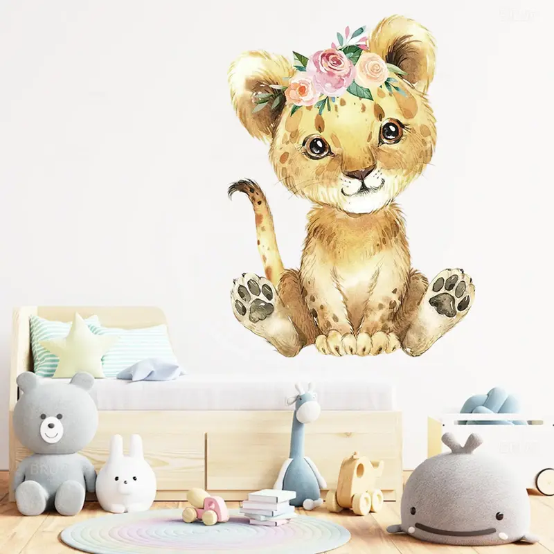 Leeuwin met Bloemen Muursticker