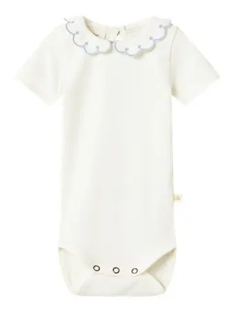Lil' Atelier Baby Fundo short sleeve romper Coconut Milk ZEN BLUE