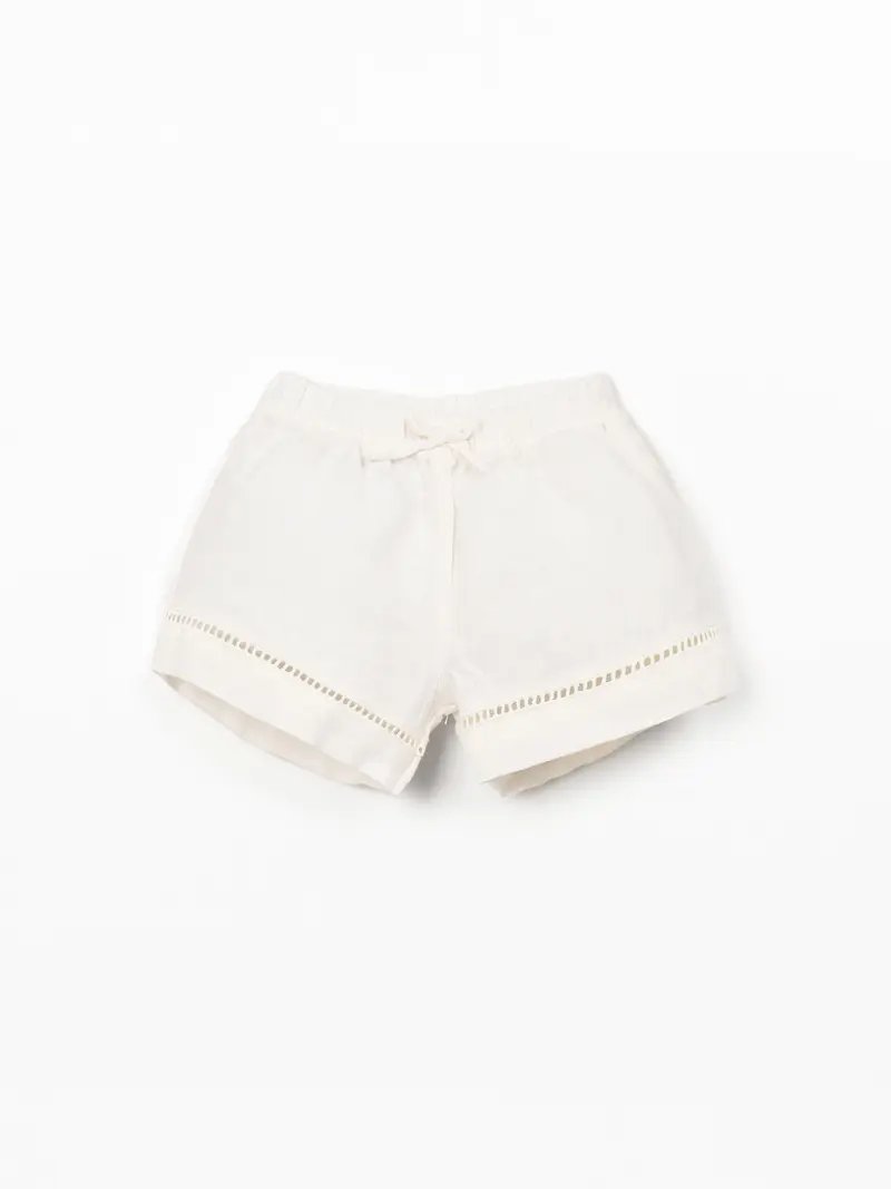 Linnen short met elastische taille - Ecru - 100% linnen - Play Up