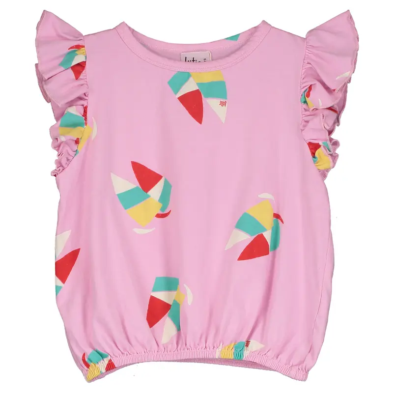 Lötiekids ruffle sleeve top windsurf bubble pink