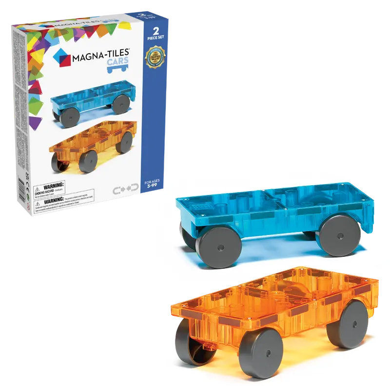 Magna-Tiles Cars set Blauw & Oranje - 2 magnetische tegels