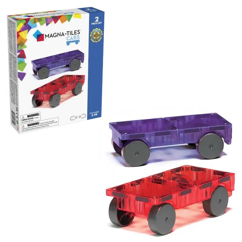 Magna-Tiles Cars set Paars en Rood - 2 magnetische tegels