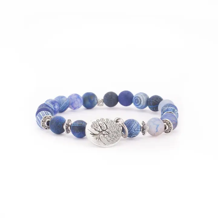 Mala armband blauwe agaat met Tree of Life bedel – Bodynova