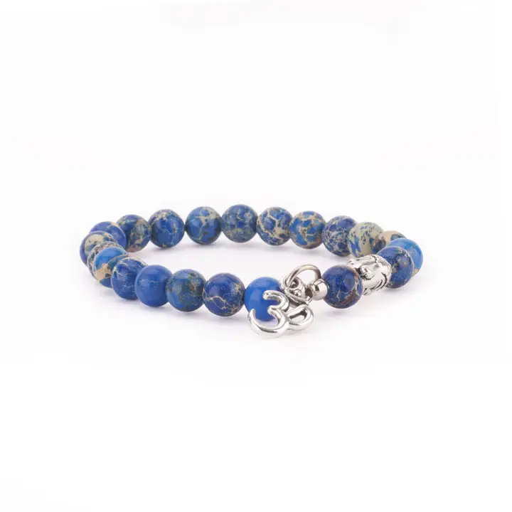 Mala armband blauwe Jaspis met Boeddha & Ohm bedel – Bodynova