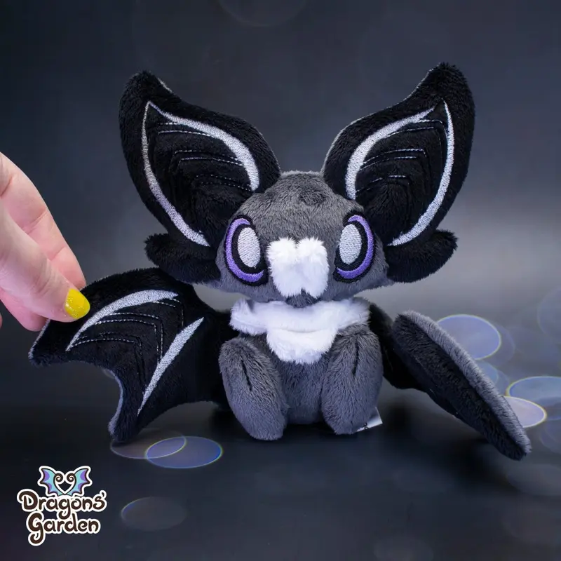 Medium Black and White Sitting Bat Plushie
