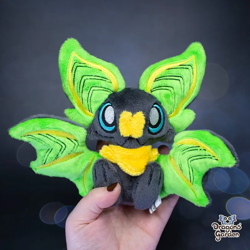 Medium Green and Yellow Sitting Bat Plushie