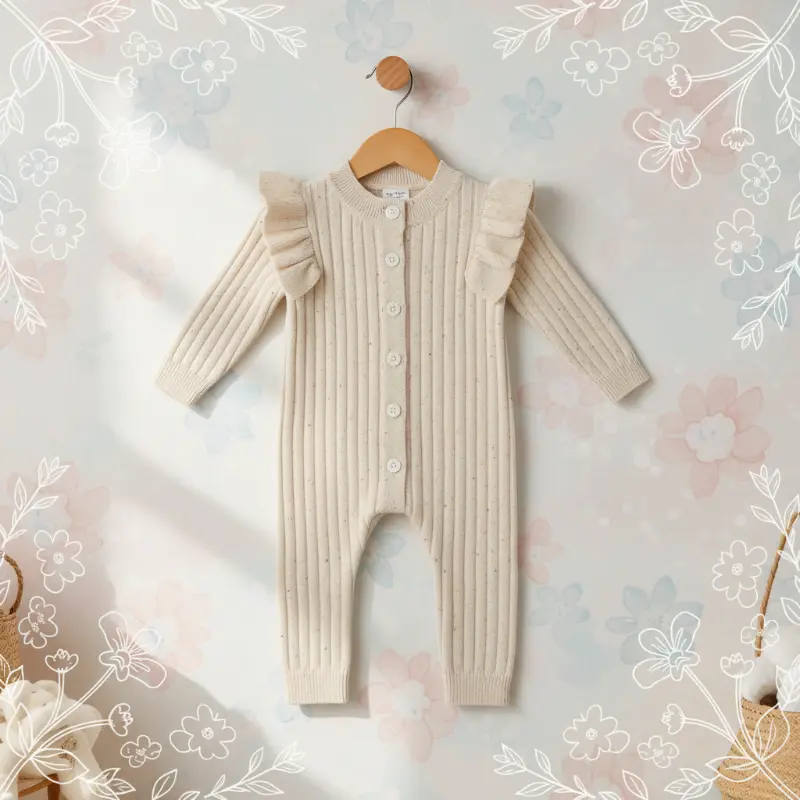 MiniAurora – Soft & Elegant – Knitted baby onesie with angel wings and headband