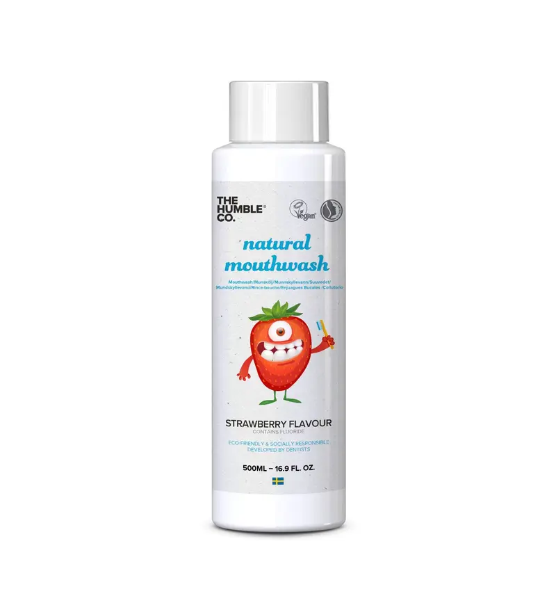 Mondwater Aardbei Kids met fluoride - Humble Co.