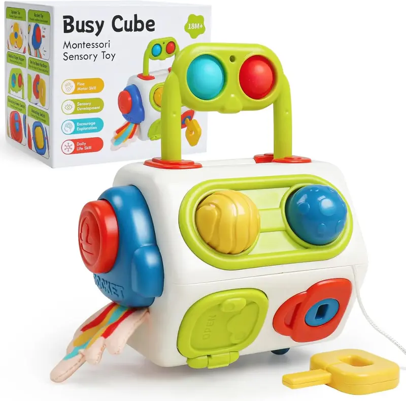Montessori Busy Cube – Praktisk på farten - Sensorisk kube