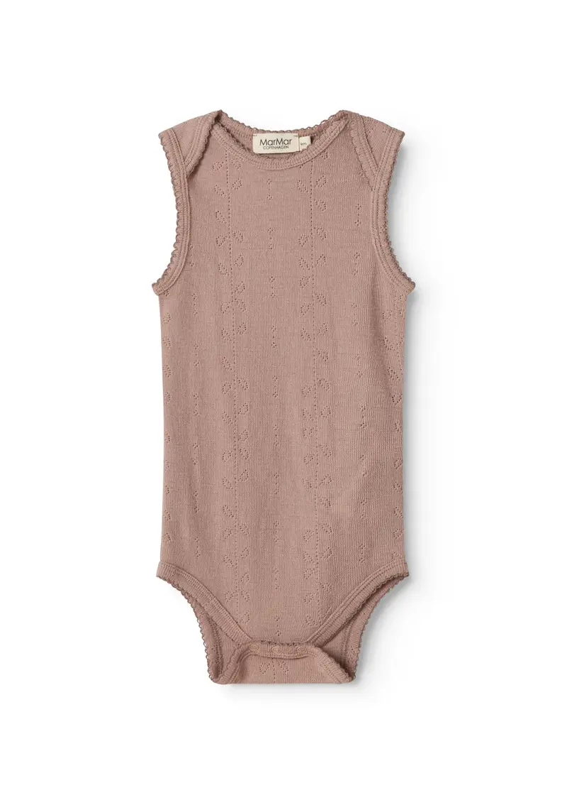 Mouwloze merinowollen romper - Bini Wool Pointelle - Burnt Rose - MarMar Copenhagen
