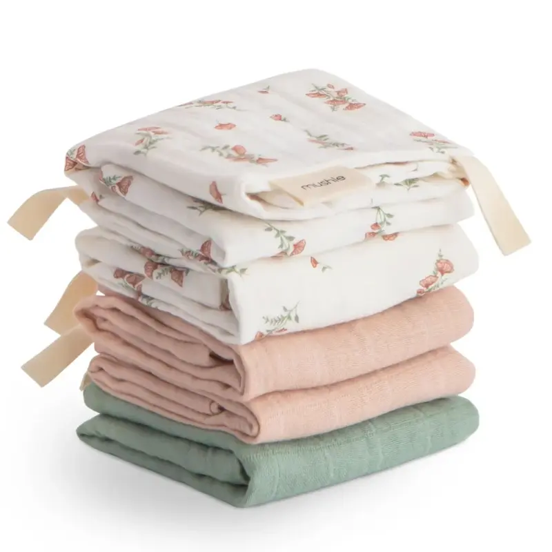 Mushie hydrofiele washandjes pink flowers 28 x 28