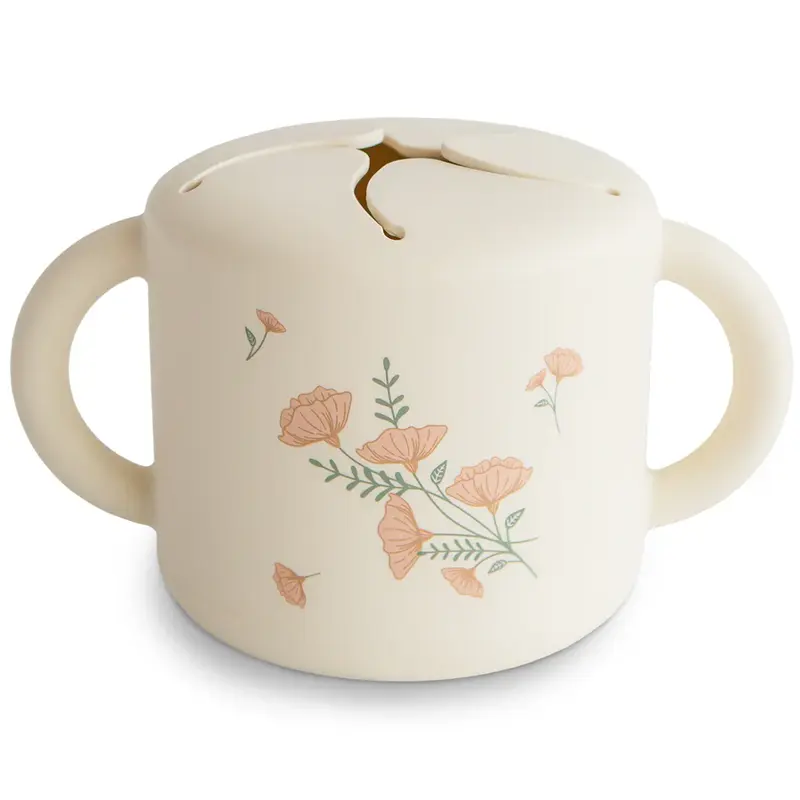 Mushie snack cup pink flowers