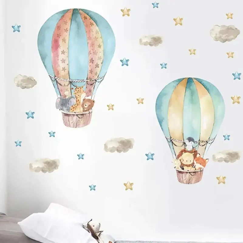 Muursticker Cartoon Dieren 'Luchtballon'