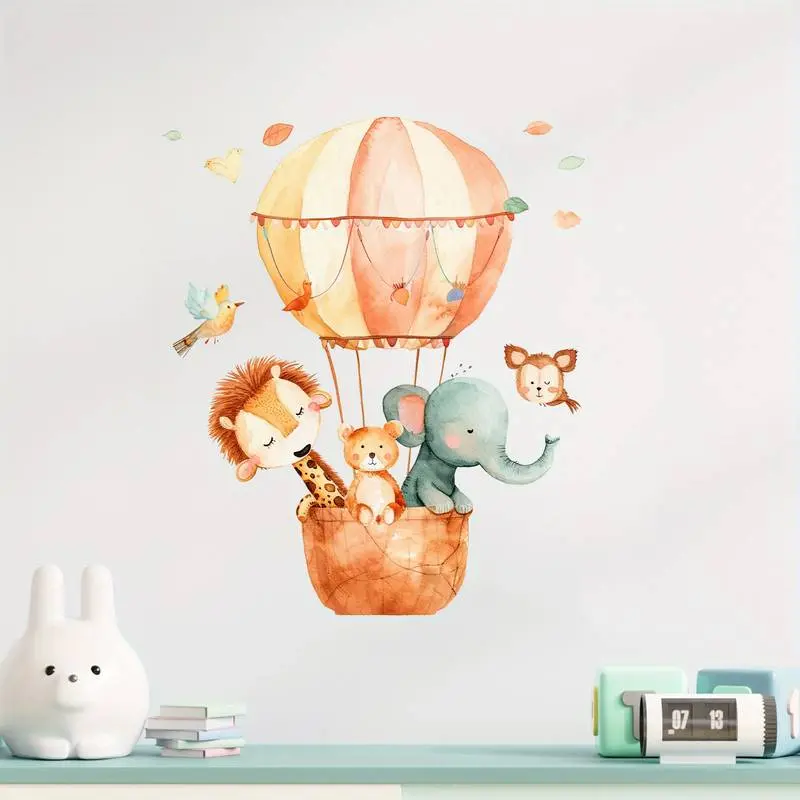 Muursticker 'Dieren in een Heteluchtballon'