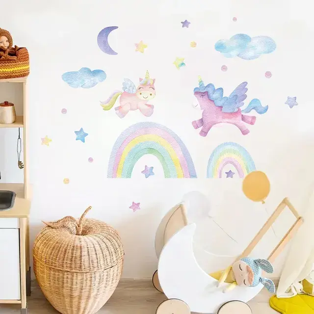 Muursticker 'Eenhoorns & Regenbogen'