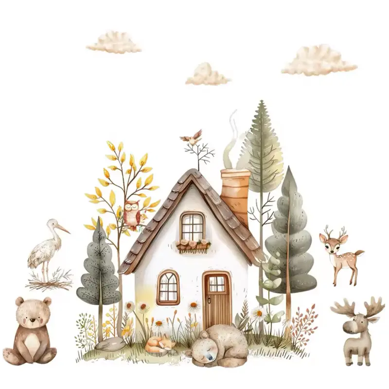 Muursticker 'Huisje in het Bos'