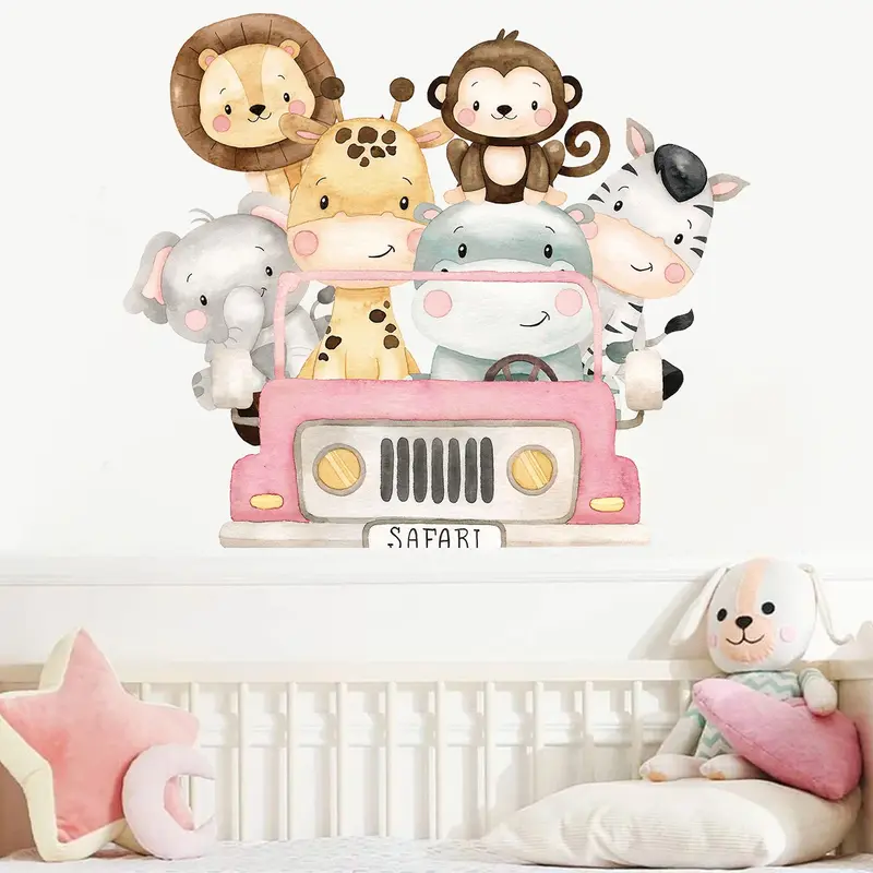 Muursticker 'Jungle Dieren in Auto'