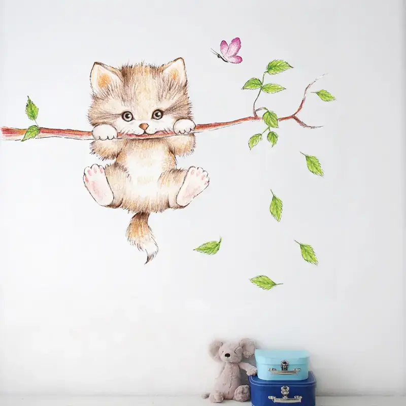 Muursticker Kitten met Vlinder