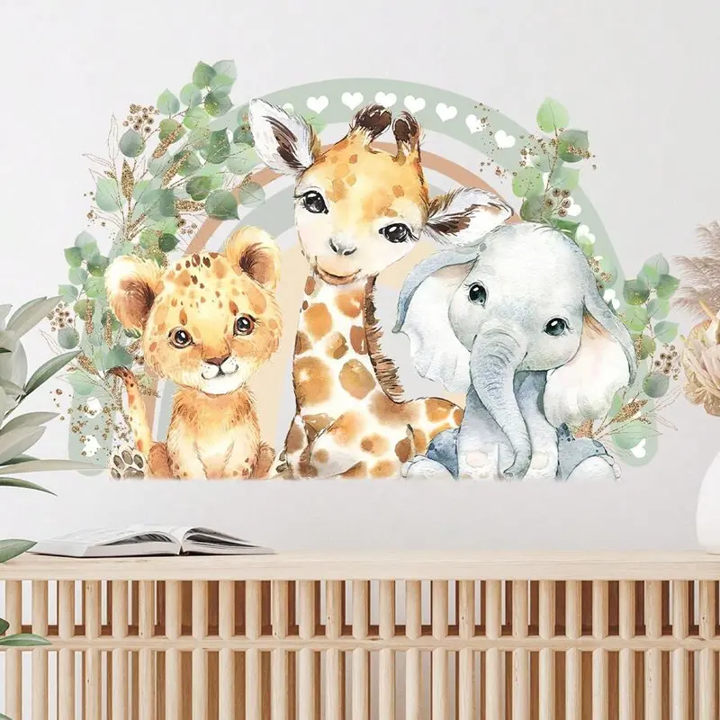Muursticker 'Leeuwin, Giraffe & Olifant'